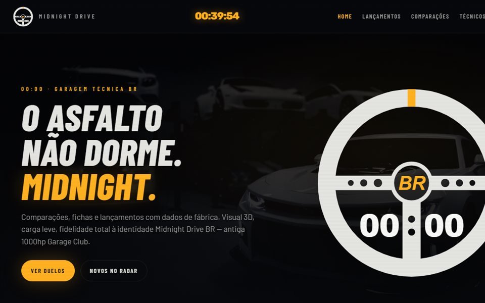 Página inicial do site Midnight Drive BR